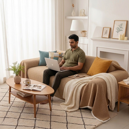 Brown Elegance Chenille Sofa Cover : [EM-SC-44]
