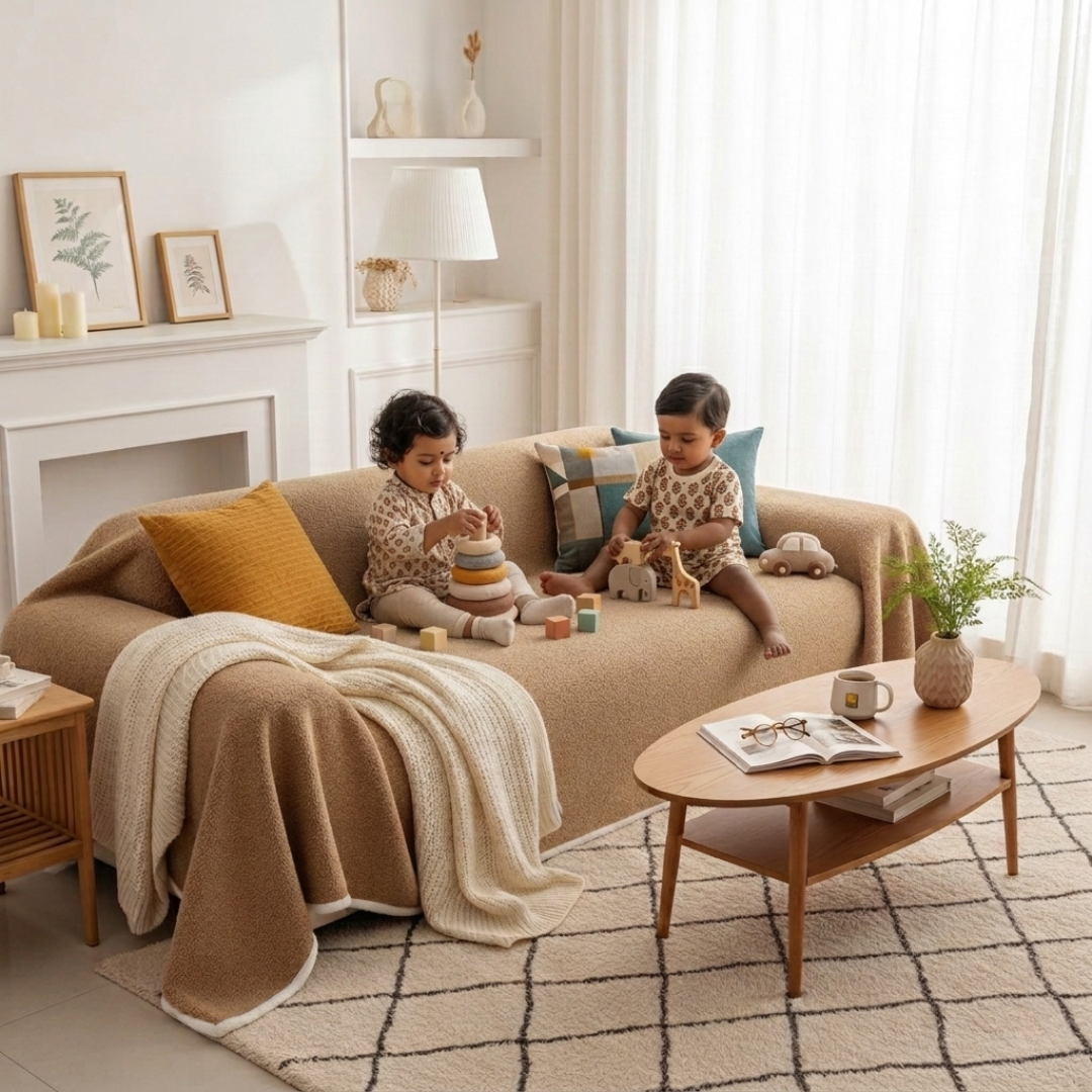 Brown Elegance Chenille Sofa Cover : [EM-SC-44]